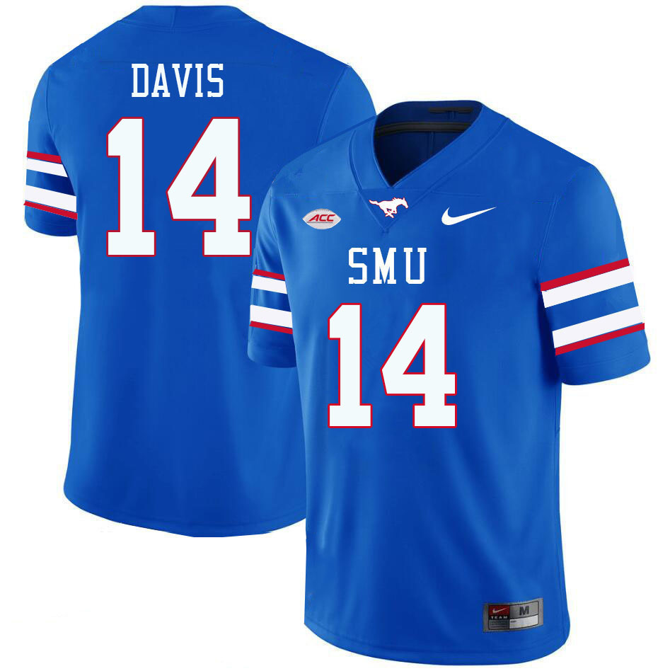 SMU Mustangs #14 AJ Davis College Football Jerseys Stitched Sale-Royal